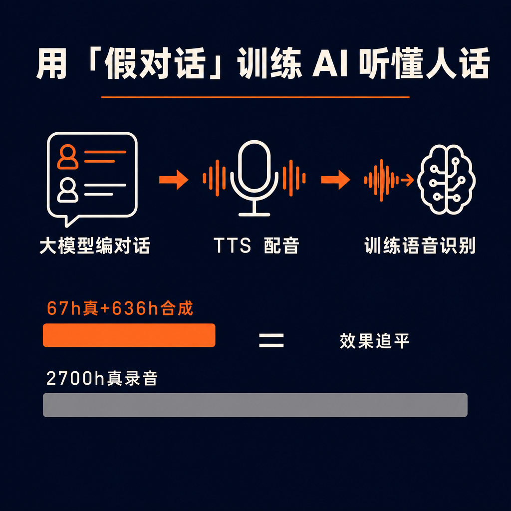 训练 AI「听懂人话」一直有个老大难:缺数据。尤其是小语种、专业领域,根本凑不齐足够多的、多说话人的真实对话录音。有篇刚出的论文干脆反着来——既然真的不够,那就造一批「从没发生过的对话」。🧐
