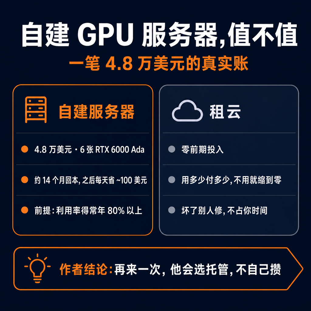 一台 4.8 万美元的 GPU 服务器,真的回本了——但把这笔账算出来的人,结论是「别学我」。