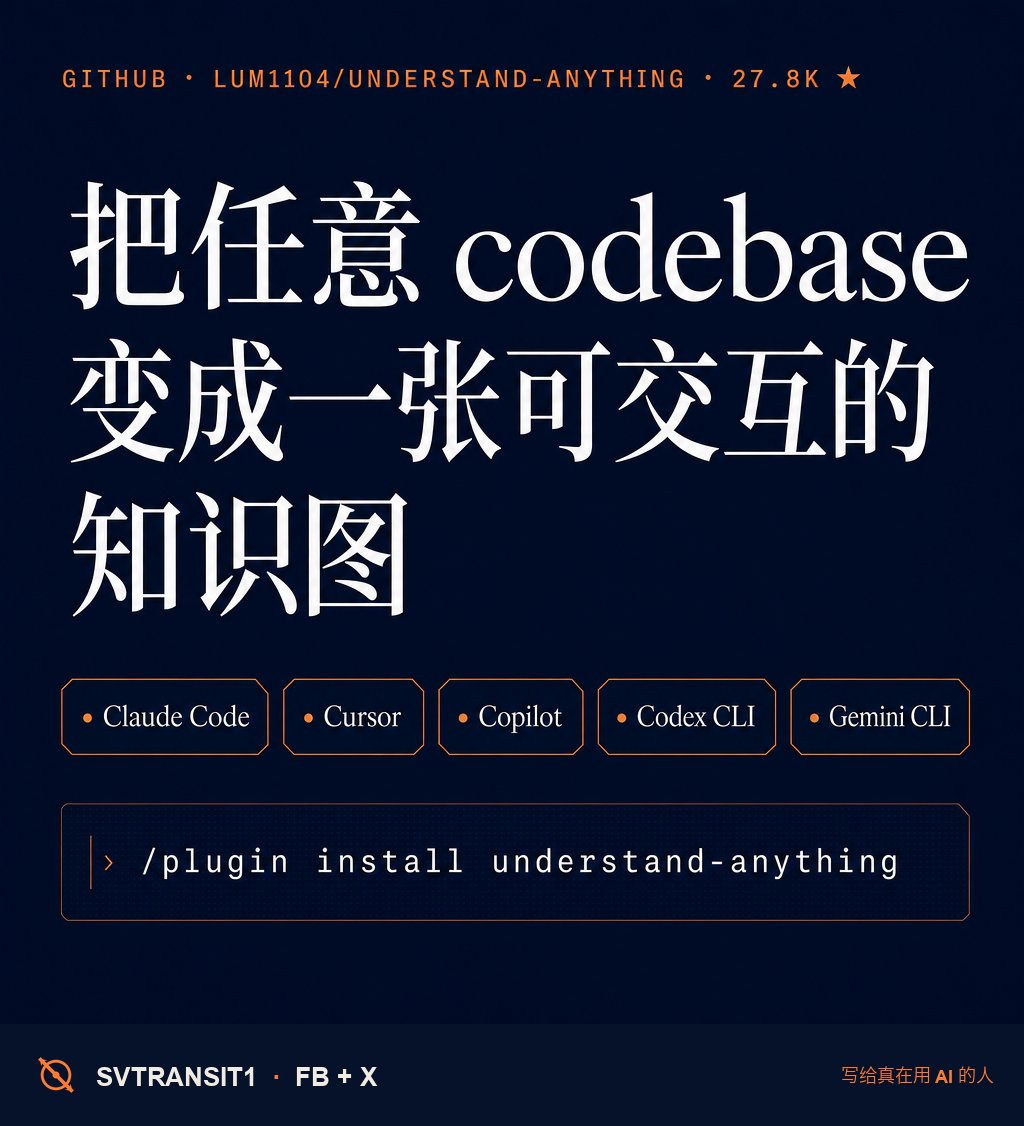 GitHub 上还有一个仓库这周冲得猛——Lum1104/Understand-Anything,27.8K stars、2.4K forks、v2.7.3 是 5 月 19 号发的。