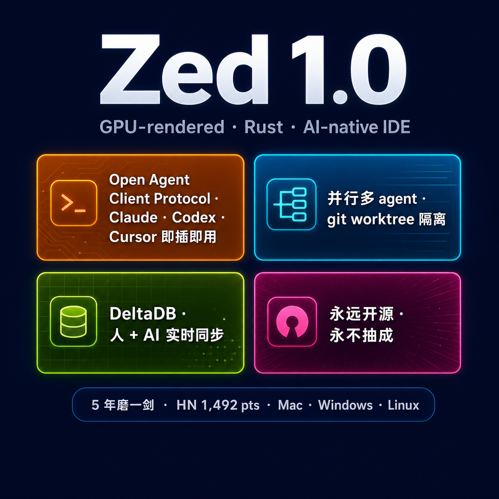 Zed 1.0 正式发布 · 五件值得知道的事(和一件等等再说的)